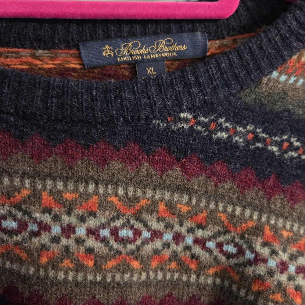 EUC Brooks Brothers Fair Isle Lambswool Crewneck Sweater- Size Size XL M/2XL W - Picture 5 of 6